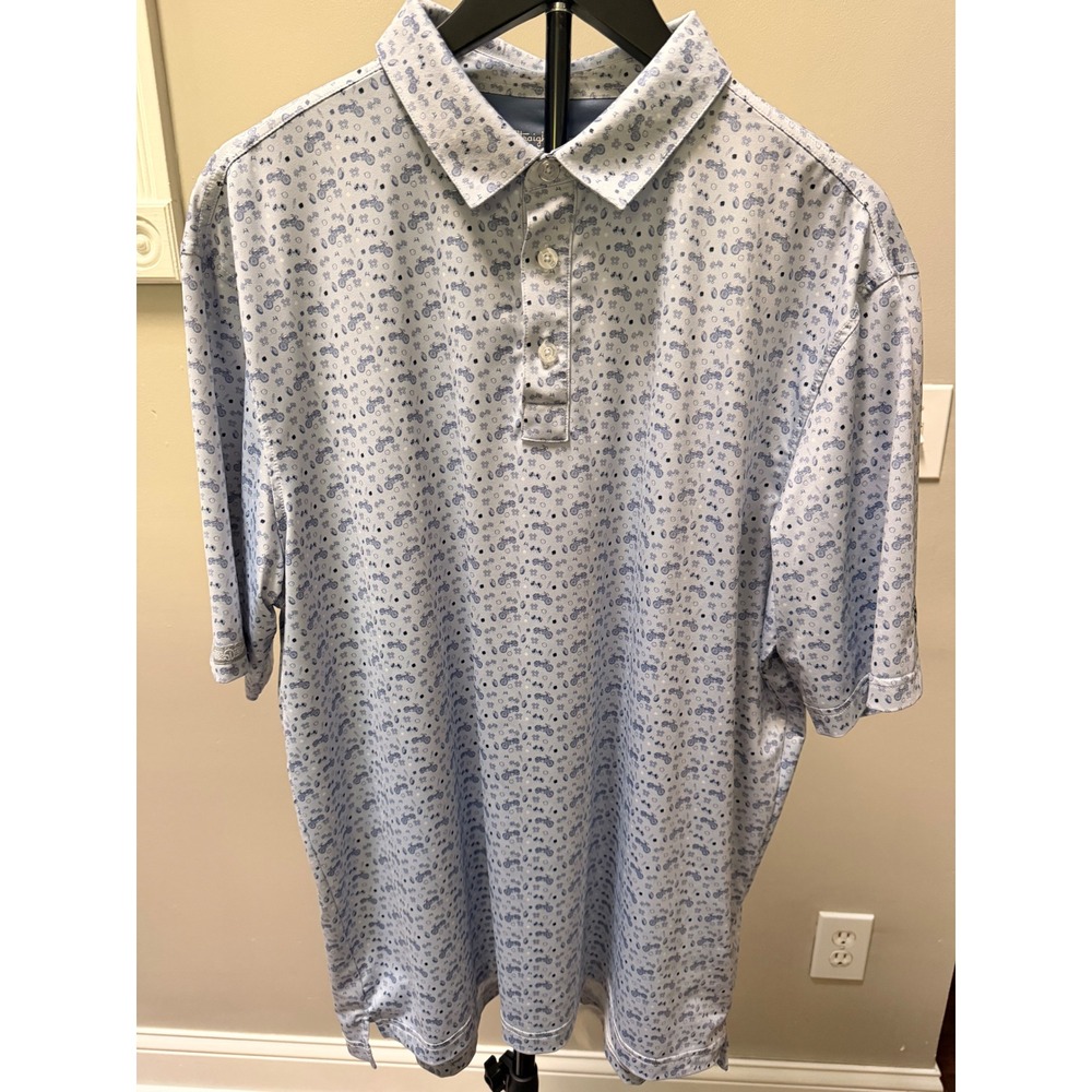 Straight Down Mens Golf Polo Shirt Blue‎ Bicycle Print Performance Short Sleeve